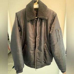 Oak and Fort bomber jacket with removable shearling collar. Very warm and sharp!